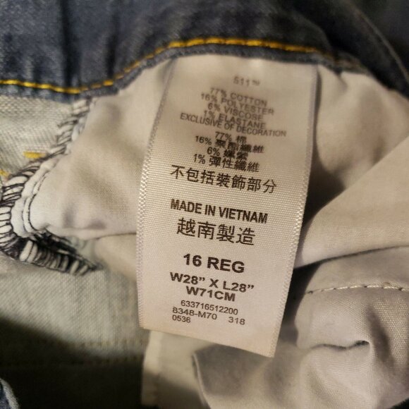 Levis 511 Jeans Boys 16 28x28 Blue Denim Straight Leg Regular Fit Zip Fly Pants - Picture 11 of 13